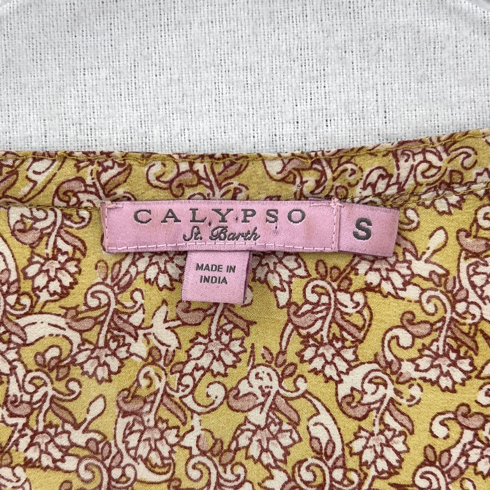 CALYPSO ST. BARTH Shirt Womens Small Gold Brown Printed Silk Long Sleeve Tunic - Picture 11 of 16
